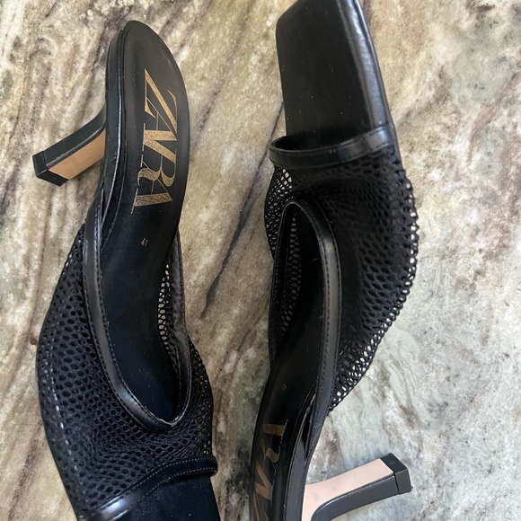 Zara Mesh Heeled Sandal Mules – Black Size 10 - Picture 3 of 5